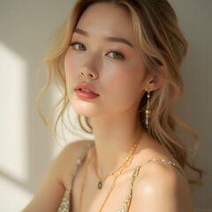 Radiant Beauty, Close-Up Portrait of an Asian Woman with Flawless Skin