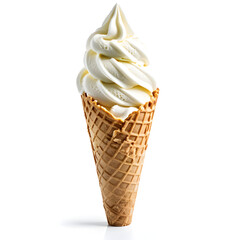 a single scoop of ice cream on a cone. The ice cream is white and the cone is light brown. isolated on a white background
