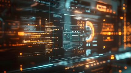 Holographic tech interfaces floating on a muted backdrop with smooth transitions