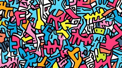 Obraz premium Vibrant Abstract Doodle Artworks with Dynamic Colorful Patterns and Shapes