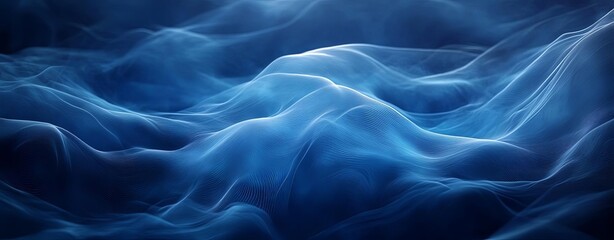 Obraz premium Deep blue abstract texture with flowing waves and misty overlays, creating a serene and mysterious atmosphere The design should feel both calming and deep