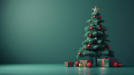 Minimalist Christmas Scene with Stylized Tree and Gift Boxes

