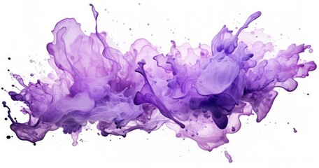 Obraz premium A vibrant abstract splash of purple hues isolated on white background, creating a dynamic and fluid visual effect.