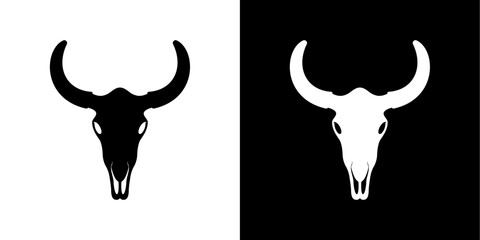 Bull or buffalo skull vector icon. The skull of a cow's horn. Cow silhouette logo.