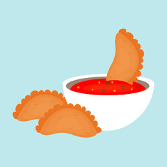 Empanadas are a traditional snack from Latin Americans, traditional food, Empada with chilli sauce