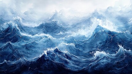 Gentle waves of deep blue watercolor with white highlights