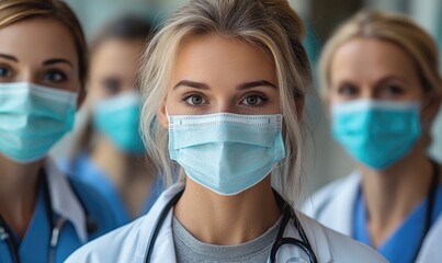 A group of healthcare professionals wearing masks, emphasizing teamwork and safety.