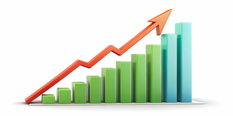 3D Isolated Profit Chart with Growth Arrow Icon - Dynamic Vector Illustration Emphasizing Financial Growth and Profits on White Background