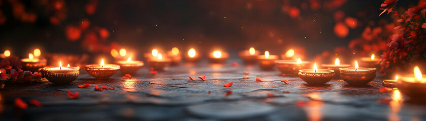 Elegant Diwali Lanterns & Floating Diyas Border Frame Design with Serene Copy Space for Reflective Messages