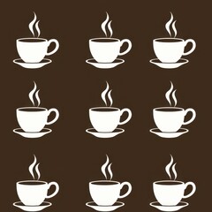 Seamless Pattern of Steaming Coffee Cup Silhouettes on Espresso Brown Background

