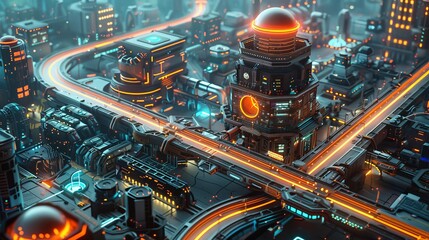 Fototapeta premium Futuristic Cityscape with glowing lights and neon