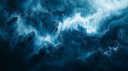 Moody dark blue abstract texture with hints of white, resembling a stormy sky or deep ocean waves The image should evoke feelings of depth and movement