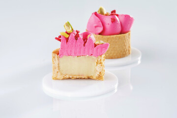 Served, ready to eat. Seasonal delicious tart against white background