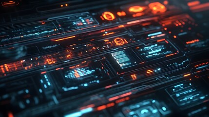 Layered digital holographic interfaces on a muted background with futuristic textures