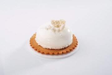 Natural ingredients. Sweet cake on the white surface