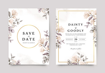 Elegant wedding invitation set in floral gold frame