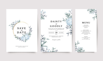 Wedding invitation card set with watercolor floral decoration