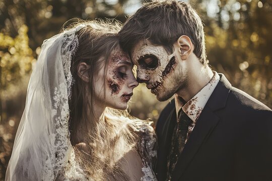 Unique Zombie Wedding Couple in Nature - Hauntingly Beautiful Halloween Photography