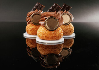 Quality product. Delicious cake against black background