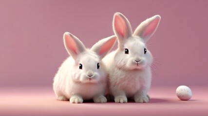 Obraz premium cute bunny couple in a pastel pink