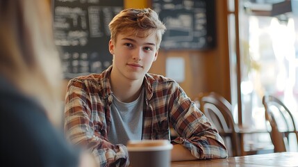 Nervous Teenager Attending Coffee Shop Job Interview for First Work Experience