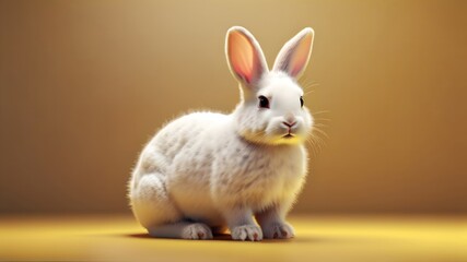 Obraz premium white rabbit on a golden yellow background