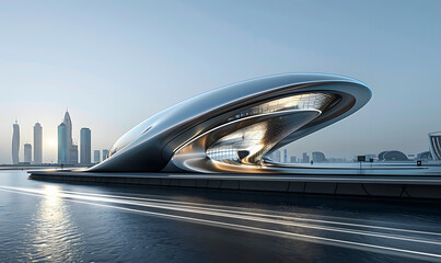 Obraz premium Futuristic architecture with a sci-fi feel under the stars