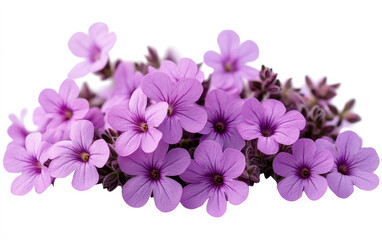 Obraz premium Close-up of vibrant purple flowers in full bloom against a white background, showcasing their intricate petals and natural beauty.
