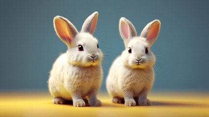 Obraz premium cute bunny couple in a blue background