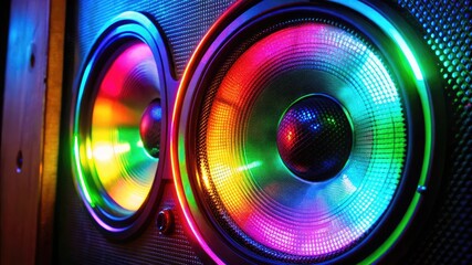 A speaker's light changing colors in rhythm with the music, captured in a close-up.
