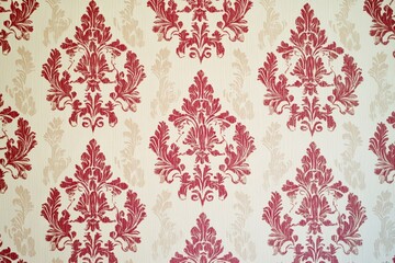 Abstract, baroque wallpaper pattern design. Red floral Victorian wallpaper background wall in grunge vintage / retro style.