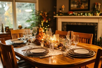 A Festive Table Setting with Warm Candlelight