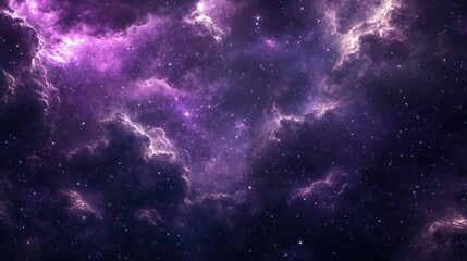 Obraz premium A galaxy-themed design with deep purple hues, twinkling stars, and nebula clouds swirling in the background