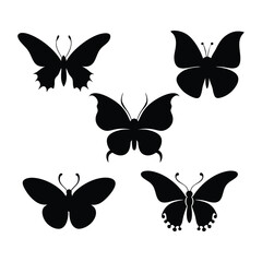 Elegant Butterfly Icons Vector Set, Stylish Black Butterfly Silhouettes Pack, Beautiful Black Butterfly Icons Vector Bundle. 