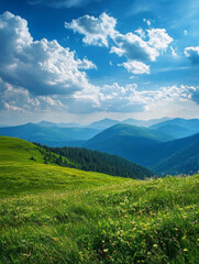 Fototapeta premium A beautiful mountain landscape with a clear blue sky
