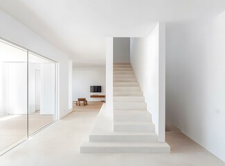 Fototapeta premium Modern Minimalist Interior Design Staircase with White Walls
