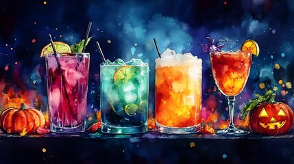Eerie Cocktails and Glowing Beverages at a Themed Halloween Party