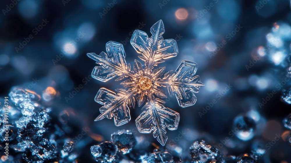 Poster intricate snowflake sparkling on a cold winter day