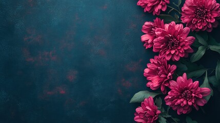 A vibrant arrangement of pink flowers against a textured blue background.