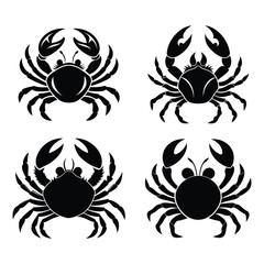 Elegant Vector Crab Icon Collection, Premium Crab Silhouettes Vector Bundle, Minimalist Crab Vector Set.
