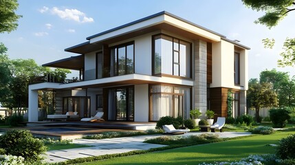 Fototapeta premium Modern Luxury House With Swimming Pool And Landscaping