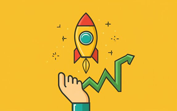 recommend clip art: Hand launching a rocket with an upward arrow representing growth and success.