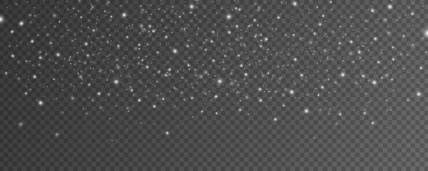 Motion blur effect of falling snow on transparent background. Christmas snowy dust for your design. Abstract white lights. Vector illustration. EPS 10.