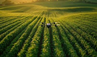 Smart agriculture with drone monitoring, representing tech-driven farming