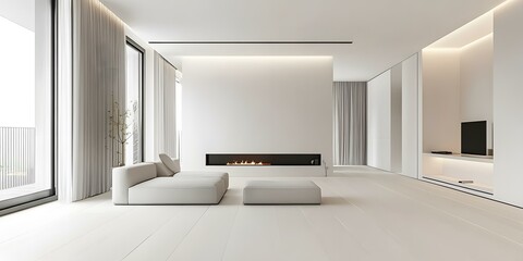 Minimalist Modern Living Room Interior Design with Fireplace