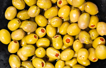 Freshly marinated olives at the market.