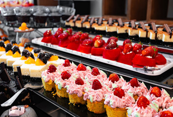 A variety of sweets and cakes. All-inclusive concept.