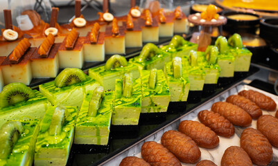 A variety of sweets and cakes. All-inclusive concept.