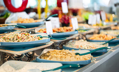 A variety of salads and meats. All-inclusive concept.