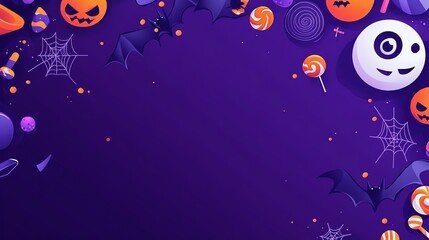 Fototapeta premium Colorful Halloween vector design with cute ghost, pumpkin, and eye